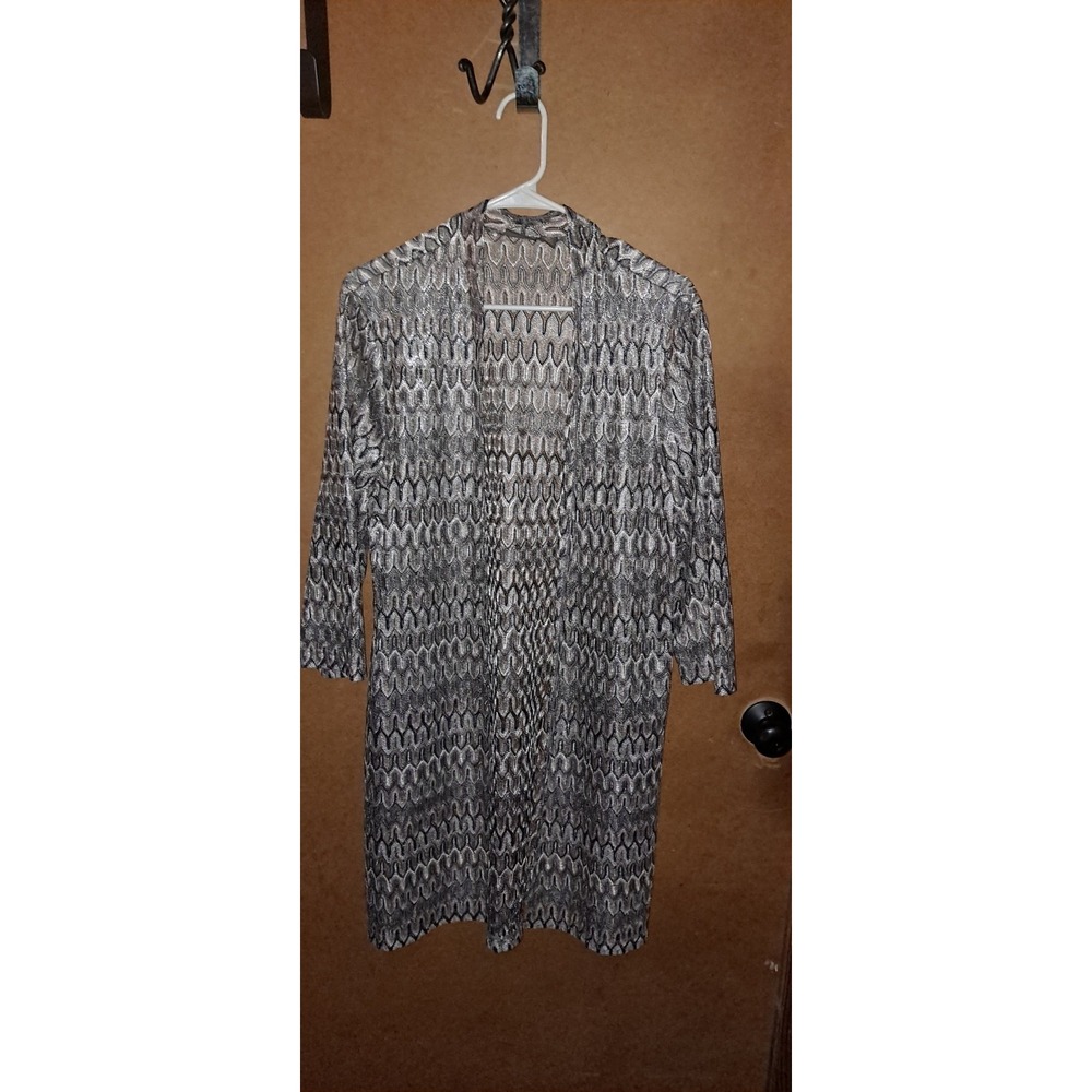 Chico's Travelers Collection 2 metallic neutral knit open cardigan duster USA